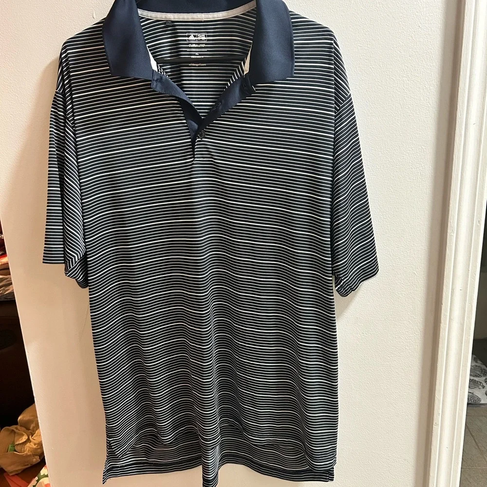 Adidas Golf Climalite Mens XL‎ Navy Blue White Striped Performance Polo Shirt